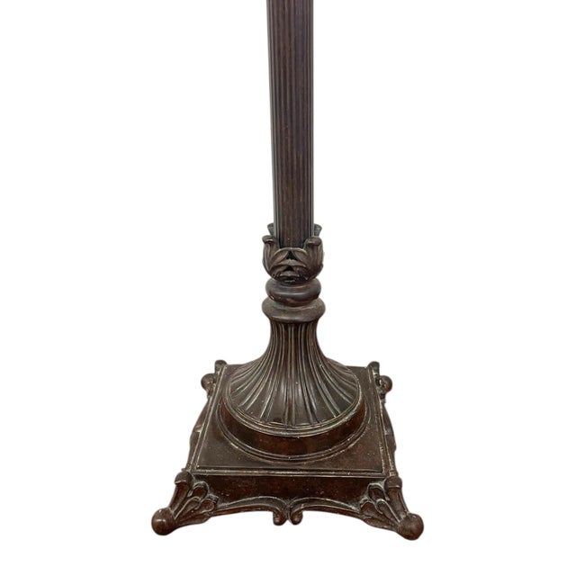 1970s Pair of Vintage Neoclassical Table Lamps With Ornate Metal Bases and Fabric Shades For Sale - Image 9 of 11