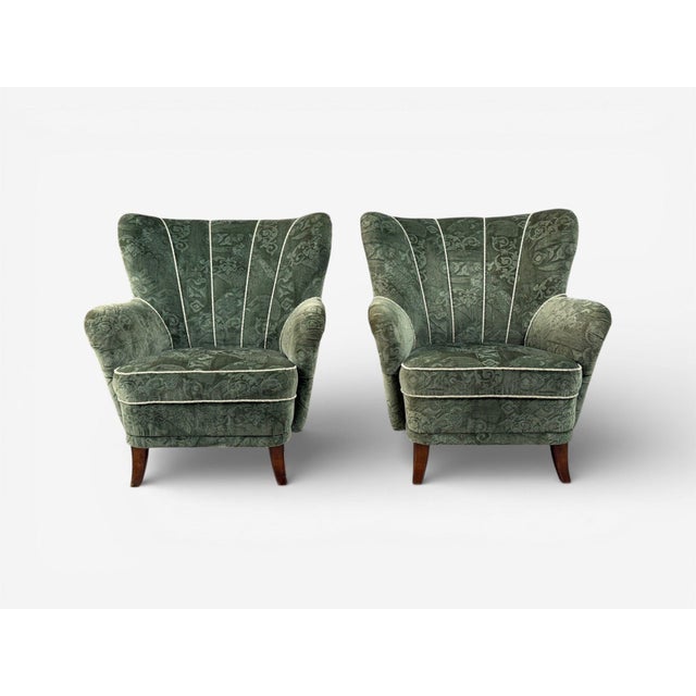 Mid-Century Modern Ilmari Lappalainen, Lounge Chairs, Beech, Green Fabric, Finland, 1950s For Sale - Image 3 of 11
