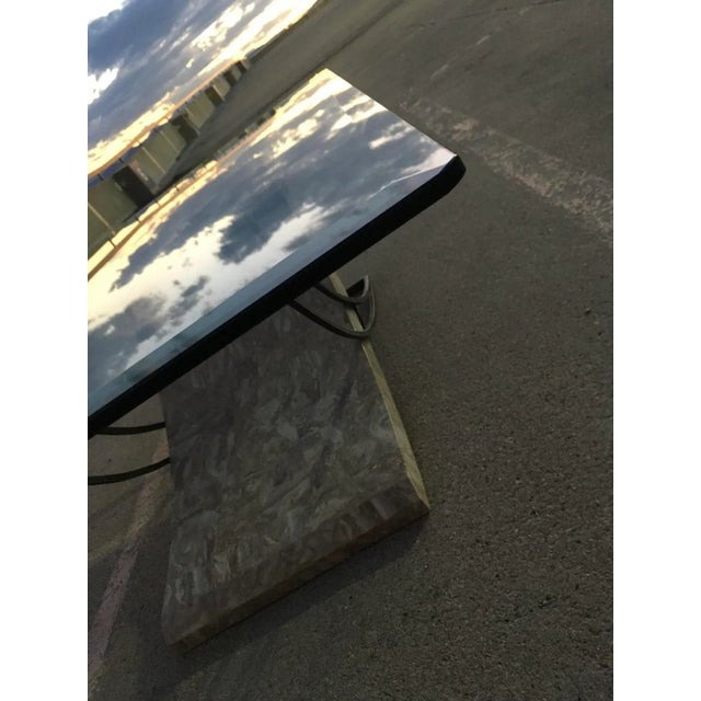 Mid-Century Modern Maitland-Smith Style Wrought-Iron Glass Top Coffee Table in Tessellated Stone For Sale - Image 3 of 13