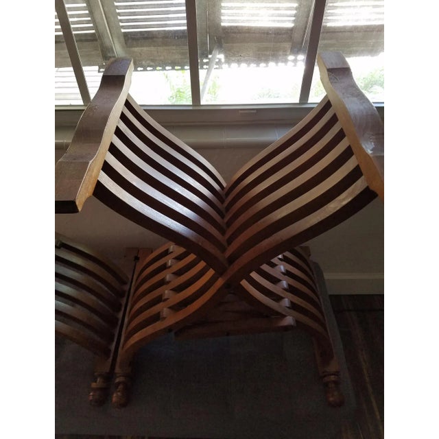 Mid 20th Century A Pair of Renaissance Savonarola Folding Side Chairs in Blond Walnut For Sale - Image 9 of 10
