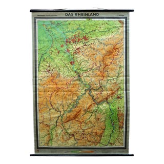 Vintage German Rhineland Map Rollable Wall Chart Poster Print For Sale