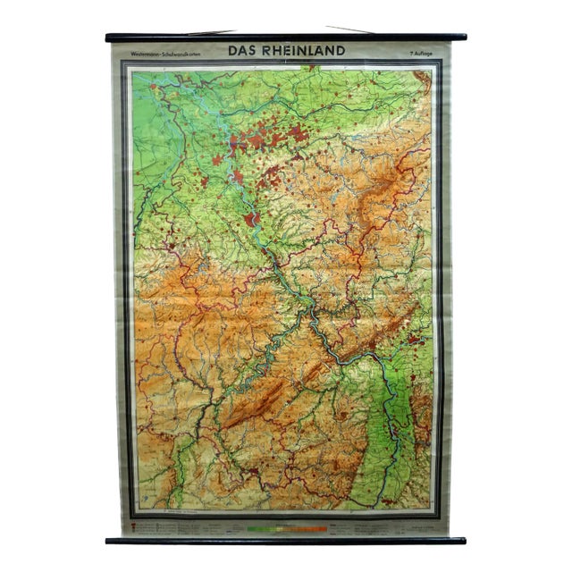 Vintage German Rhineland Map Rollable Wall Chart Poster Print For Sale