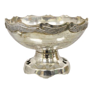 Vintage Silver Plated Art Deco Style Punch Bowl With Repeating Crane Birds For Sale