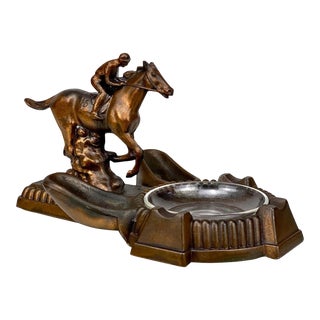 Vintage Traditional Art Deco Jockey & Horse Estate Pipe Rest Ashtray For Sale