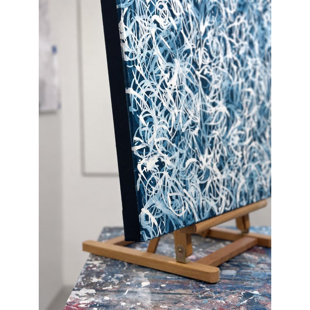 "Blue Chiffon No.8 " Ready to Hang Contemporary Abstract Painting on Canvas For Sale - Image 4 of 8