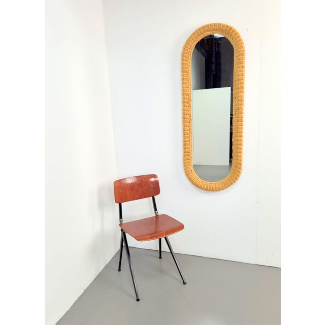 Large Vintage Oval Rattan Wicker Wall Mirror, France, 1980s, in Very Good conditions. Designed 1980 to 1989