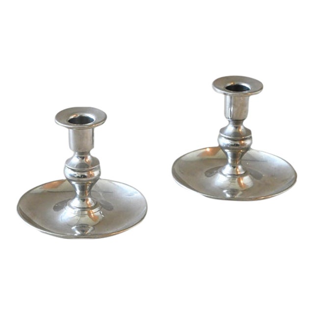 Vintage Pewter Chambersticks – Set of 2 For Sale