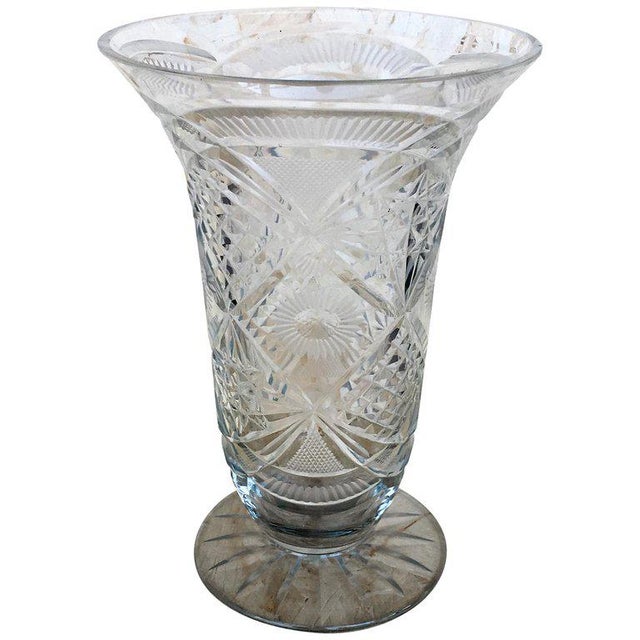 Glass 20th Century Art Deco Etched Carved Glass Vase With Ornamental Motifs For Sale - Image 7 of 7