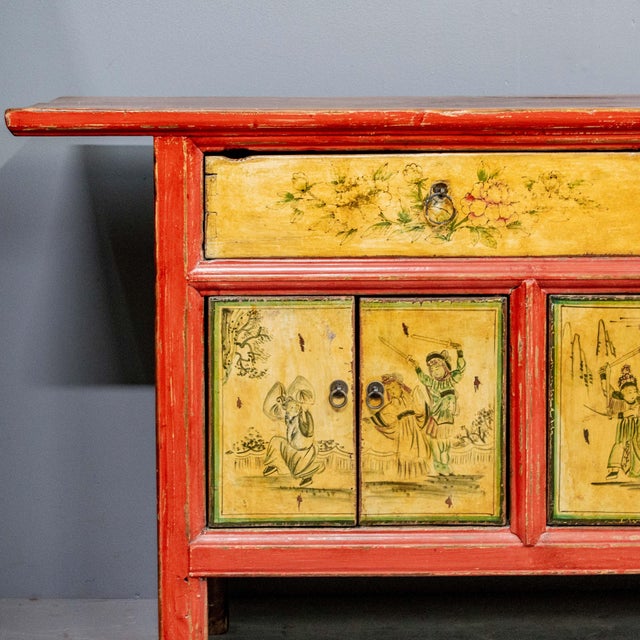 Antique Chinese Red & Yellow Painted Country Sideboard For Sale - Image 4 of 10