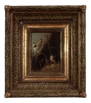 French School Artist, The Henhouse, 1800s, Oil on Panel, Framed