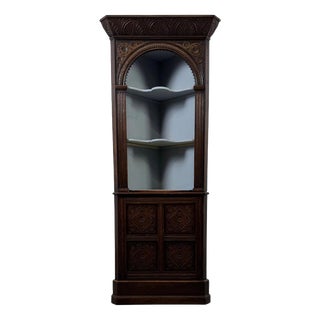 Antique English Carved Oak Corner Cabinet For Sale