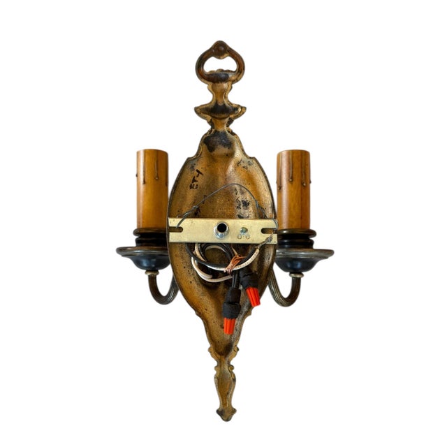 1920s Original Patina Black Painted and Silver Plated Double Wall Sconces For Sale - Image 4 of 5