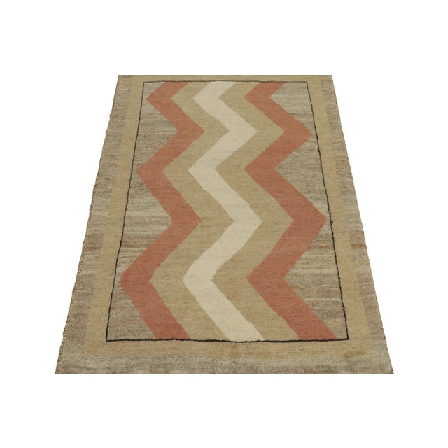 Tribal 1950s Vintage Gabbeh Rug in Beige-Brown and Red Chevron Patterns For Sale - Image 3 of 8
