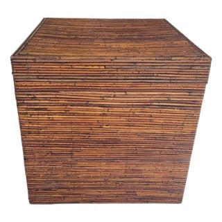 Vintage Pencil Reed Gabriella Crespo Style British Colonial Storage Cube Side Table For Sale