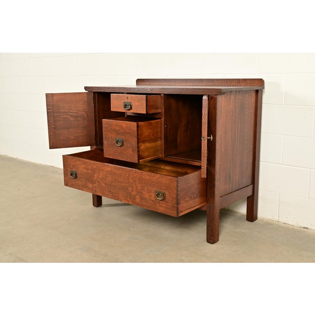 Lifetime Furniture Antique Mission Oak Arts & Crafts Sideboard, Newly Refinished For Sale In South Bend - Image 6 of 14