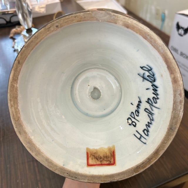 Spanish Large Vintage Spanish Talavera Polychrome Ceramic Face Handled Urn For Sale - Image 3 of 9