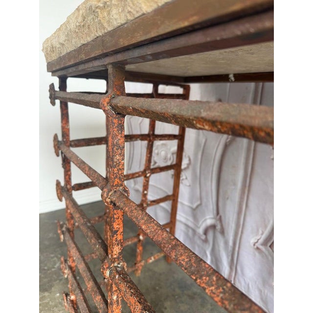 Rustic Console Table With Textured Stone Top and Hand-Forged Iron Base For Sale - Image 13 of 18