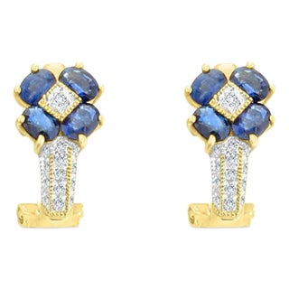 Sapphire Diamond Flower Earrings .18cttw 14k Yellow Gold, 2 Pieces For Sale