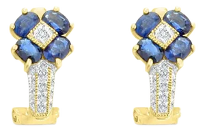 Sapphire Diamond Flower Earrings .18cttw 14k Yellow Gold, 2 Pieces