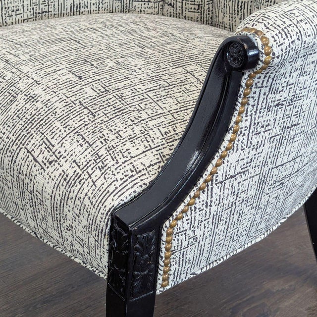 Classic Upholstered Wingback Lounge Chair With Carved Wood Arms and Legs For Sale In San Francisco - Image 6 of 6