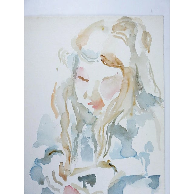 Circa late 20th century watercolor on paper of woman in blue dress by Marilyn Lanfear (1930-2020) Texas. Unsigned....