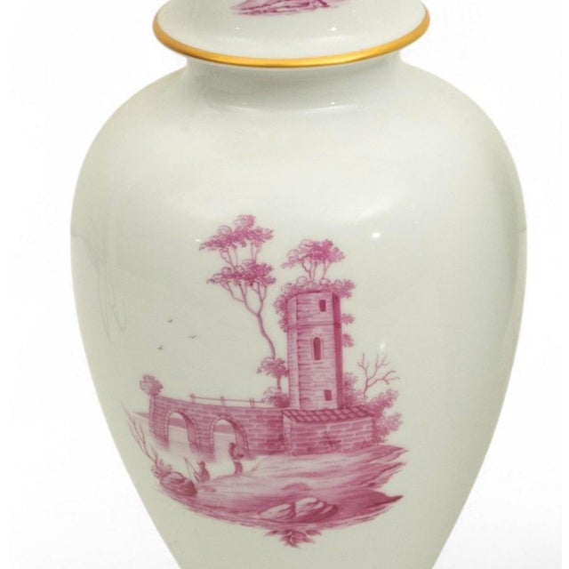 19th Century Porcelain Decorative Urn With Hand-Painted Puce Landscapes, Germany For Sale - Image 4 of 8