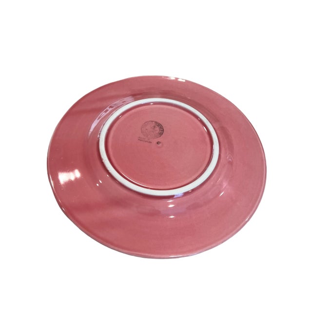 Vintage Set Bordallo Pinheiro Majolica Rose-Pink Plates Each One With Different Fruit - 6 Plates For Sale - Image 9 of 11