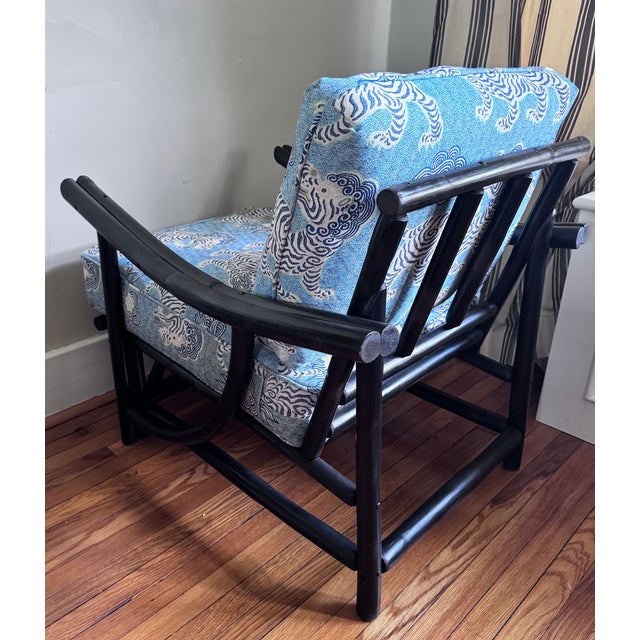 Mid 20th Century Black Rattan Bamboo Lounge Chair in the Manner of Ficks Reed For Sale - Image 9 of 16