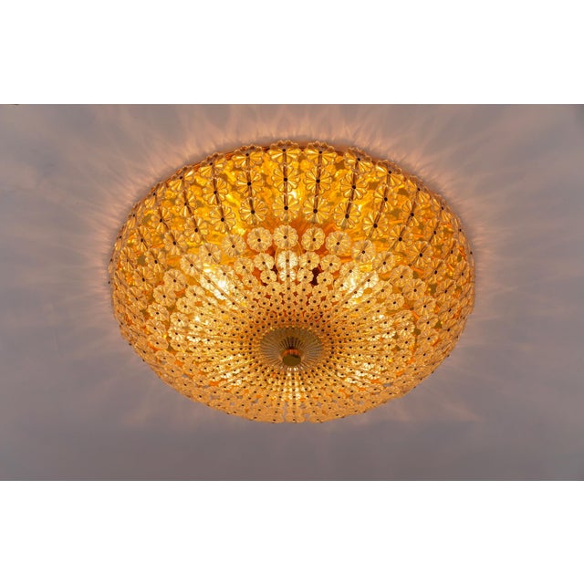Gold Large Crystal Flower Flush Mount, Austria, 1960s For Sale - Image 8 of 11