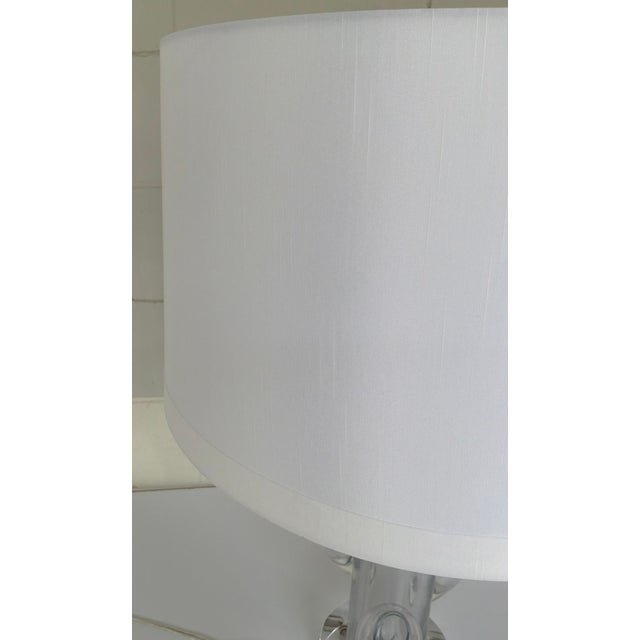 Original retail $2058, stylish Revelation Modern Biomorphic Blown Glass Bloom Table Lamp, white silk shade showroom floor...