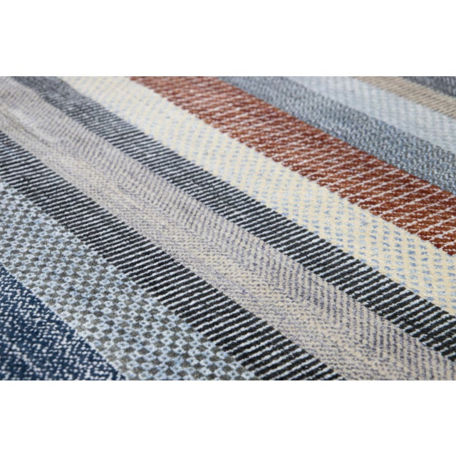 Striped Designed Modern Savannah Handmade Wool Rug in Gray For Sale - Image 9 of 12