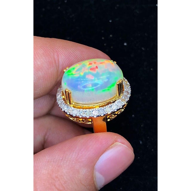 Gemstone Bochic "Orient" Natural Diamond & Fire Opal Ring Set In 18K Gold & Silver For Sale - Image 7 of 12