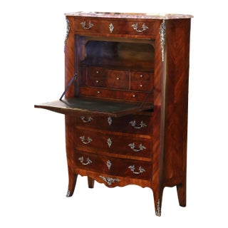19th Century French Louis XV Walnut Marquetry Secrétaire À Abattant For Sale