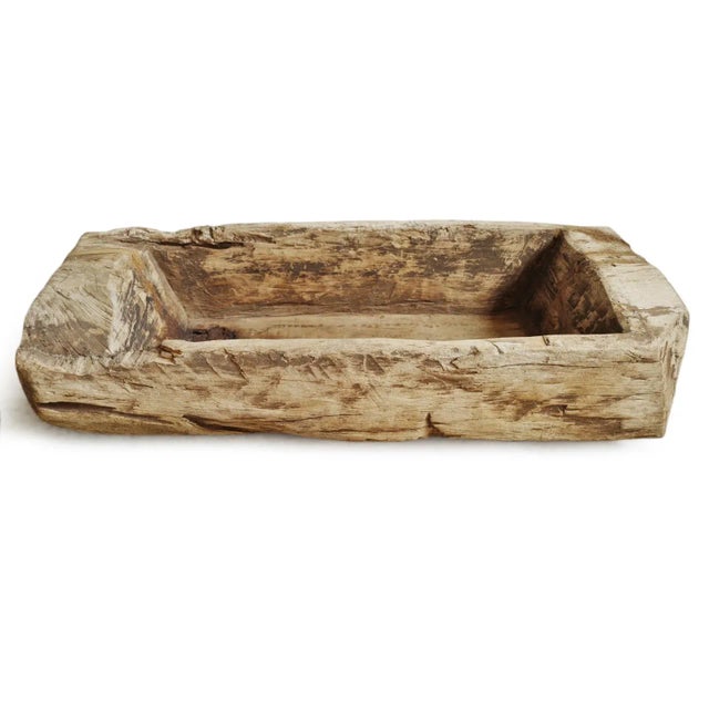 Rustic Antique Old India Narrow Wood Trough For Sale - Image 3 of 6