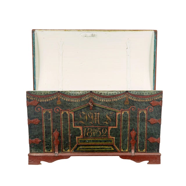 Mid 19th Century Swedish Hand-Painted Oak Coffer, 1852 For Sale - Image 5 of 8