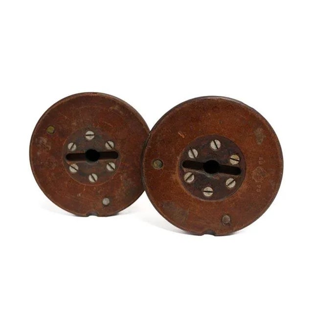 Our Spool Set of Two was used originally in textile mills. This nice pair of 2 wooden, textile mill spools have a...