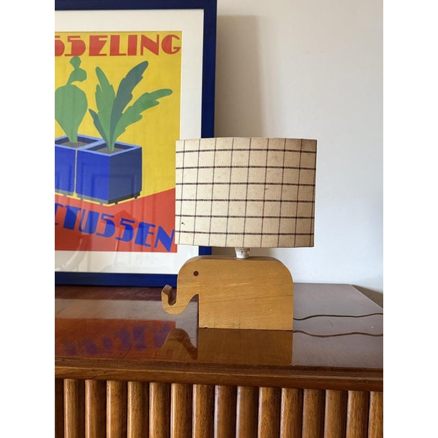 Mid century Modern wood elephant table lamp Italy circa 1960s Lampshade included with Lampshade: H 30 cm - 22 × 16 cm...