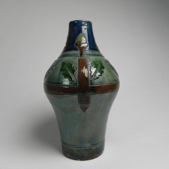 1920s Flemish Art Deco Vase with Motifs of Acorns and Oak Leaves, 1920s For Sale - Image 5 of 14