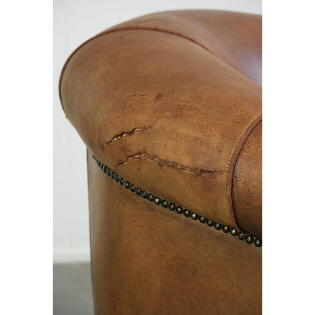 Vintage Worn Sheepskin Club Armchair For Sale - Image 11 of 14