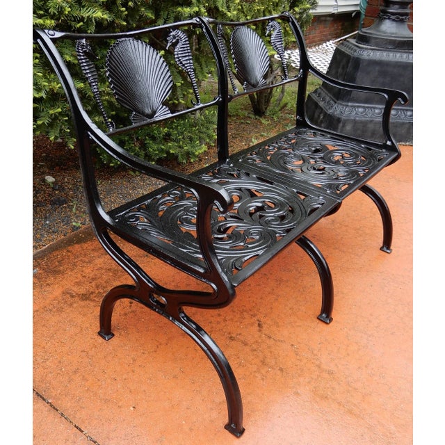 Hollywood Regency 1940s Molla Shell and Sea Horse Design Bench For Sale - Image 3 of 6
