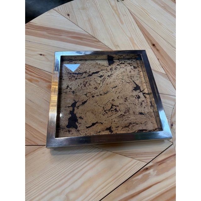1970s Square Cork and Metal Serving Tray For Sale - Image 5 of 8