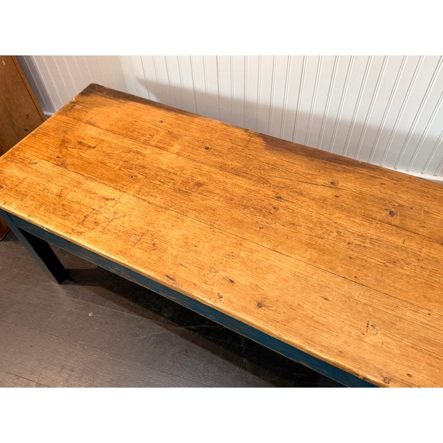 Blue English Pine Coffee Table With Blue Painted Base For Sale - Image 8 of 9