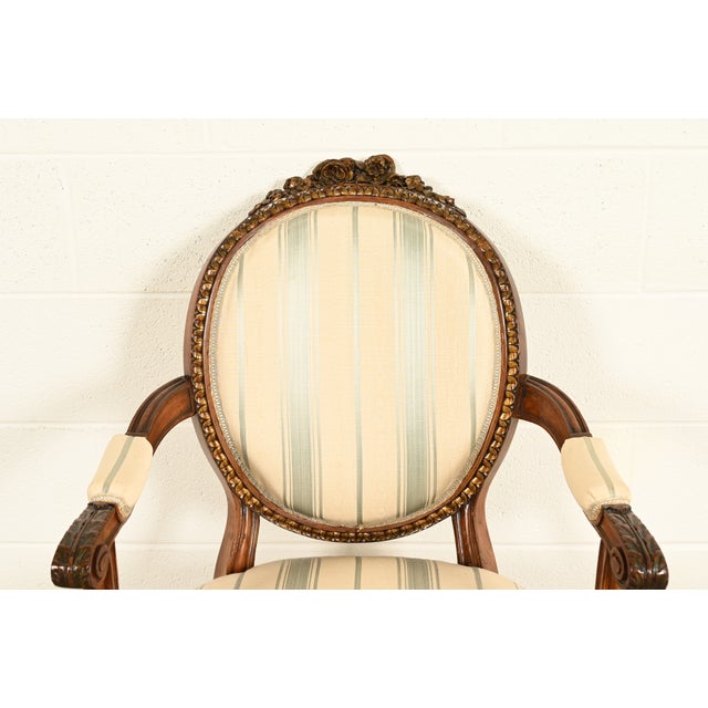 Wood Karges Style French Regency Louis XVI Carved Mahogany and Gold Gilt Dining Chairs, Set of Eight For Sale - Image 7 of 14