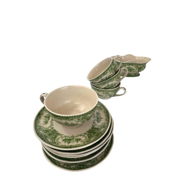 Late 20th Century Italian Reproduction Green and White China Tea Set - 24 Pieces For Sale - Image 12 of 12
