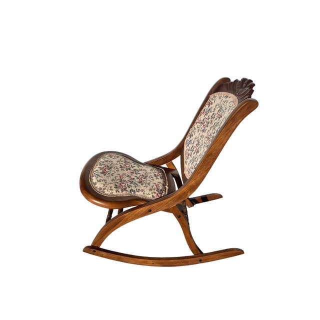 Early 20th Century Carved Walnut & Upholstered Folding Rocking Chair ...