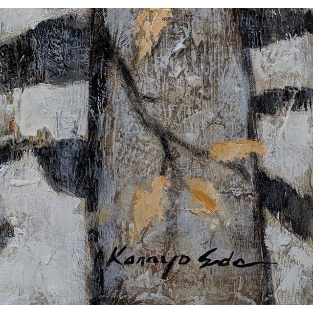 2020s White and Black Birch Trees Abstract Framed Painting on Canvas For Sale - Image 5 of 5