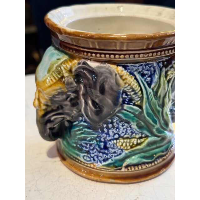 Copper Antique Onnaing Majolica Tobacco Jar- Elephant Motif For Sale - Image 8 of 11