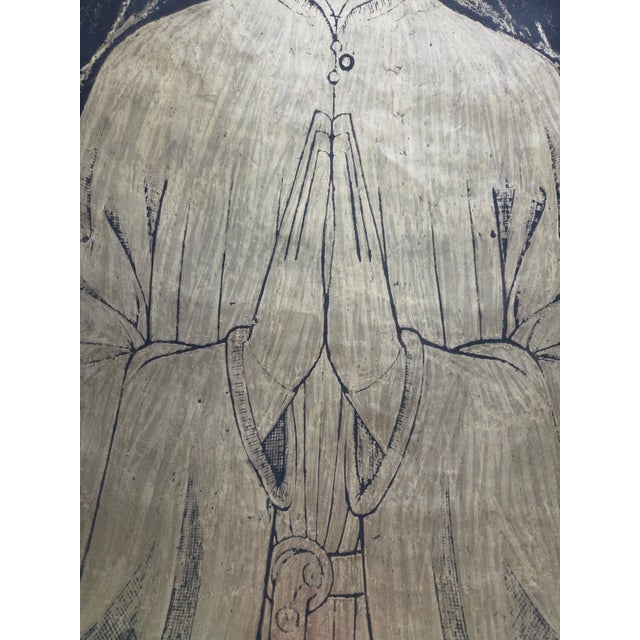 Gothic "John Fortey 1458" Medieval Brass Rubbing English Church Brass, Northleach, Gloucestershire · Circa 1960s–1980s · 24"w × 65"h · Unframed For Sale - Image 3 of 3
