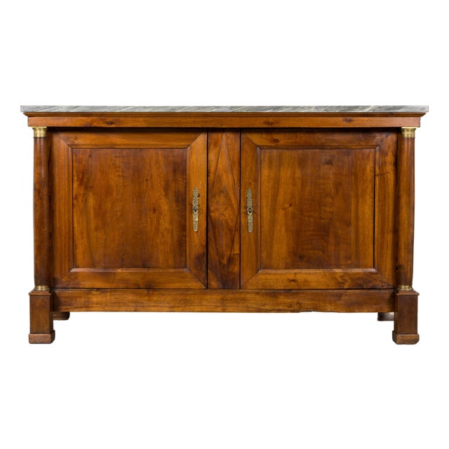 Early 19th Century French Empire Walnut Buffet With Grey Marble Top For Sale
