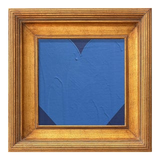 Minimalist Heart Painting Titled Mini Heart Navy Cerulean by Ron Giusti For Sale